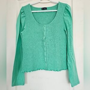 Featherweight Smocked Button Front Top